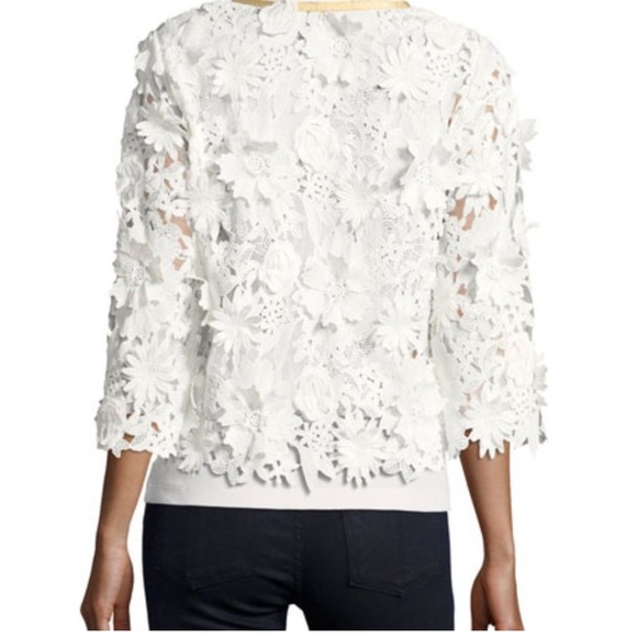MICHAEL SIMON Textured white Floral Sheer Cropped Blazer Gold hardware SZ:Small - Picture 15 of 16